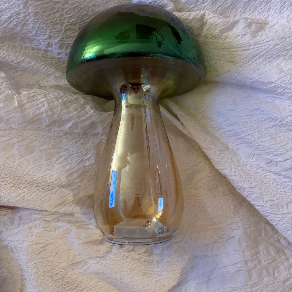 Green and Gold Glass Mushroom Accent